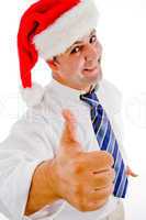 cheerful businessman santa with thumbs up