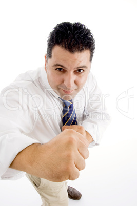 businessman showing punch