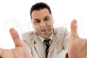 businessman posing with hand gesture