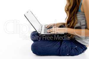 caucasian school girl working on laptop