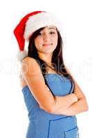 model wearing christmas hat