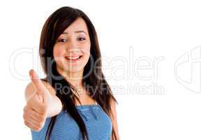 young girl showing you thumbs up