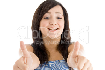 young girl showing you thumb gesture