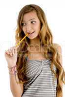 pretty teenager student with pencil