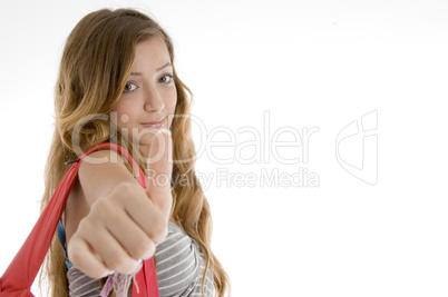 beautiful girl showing hand  gesture