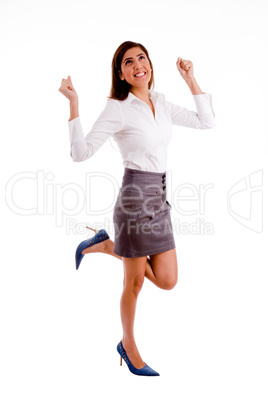 side pose of pleased businesswoman