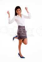 side pose of excited businesswoman