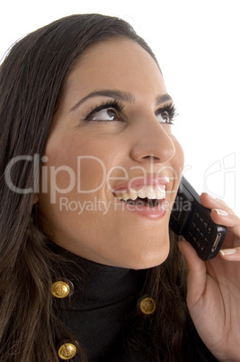 close up of beautiful model talking on phone close up of beautiful model talking on phone