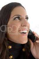 close up of beautiful model talking on phone