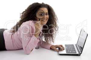 beautiful young businesswoman working on laptop