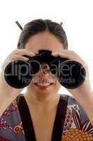 woman watching through binocular