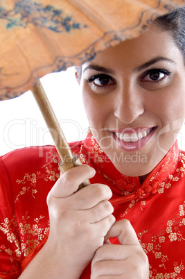 female posing with umbrella