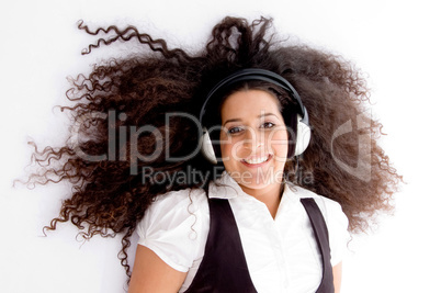 happy female enjoying music track