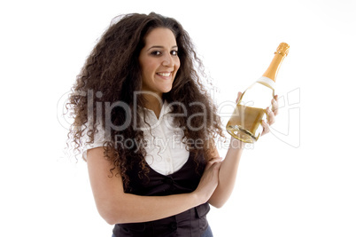 young woman holding wine bottle