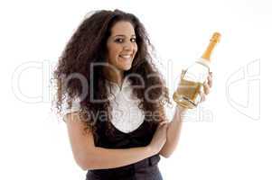 young woman holding wine bottle