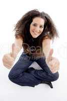 beautiful woman showing thumbs up