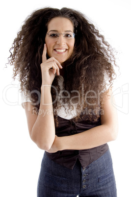 pretty female posing in front of camera