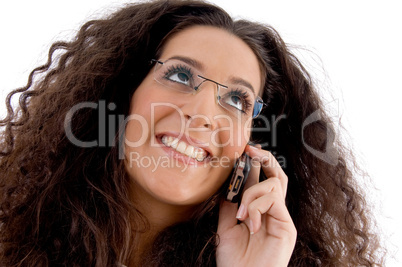 friendly woman busy with phone call