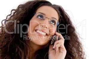 friendly woman busy with phone call