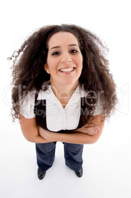 high angle view of smiling woman