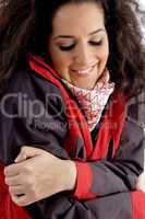 close up of young woman wearing jacket