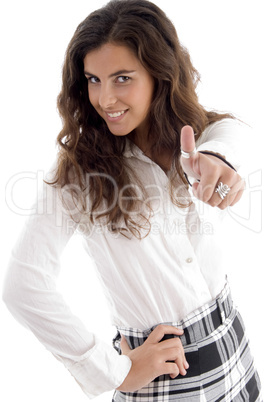 young woman showing thumb up
