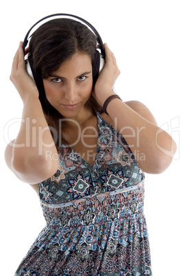 young female with headphone