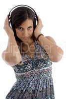 young female with headphone