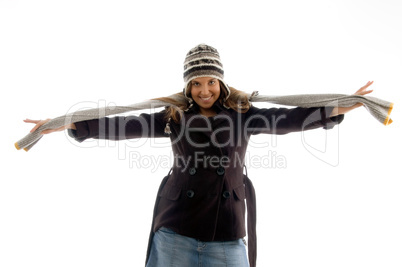 smiling cute girl stretching her scarf