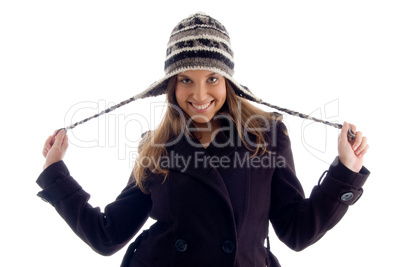 happy young girl wearing winter clothes