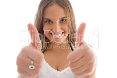 portrait of female with thumbs up