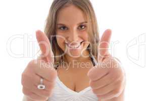 portrait of female with thumbs up