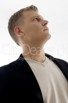 portrait of handsome man looking upward