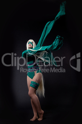 blond girl in green fury cosplay character