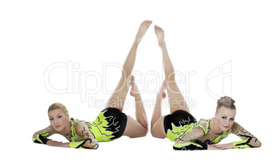 two high skill gymnasts beauty portrait isolated