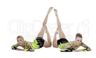 two high skill gymnasts beauty portrait isolated