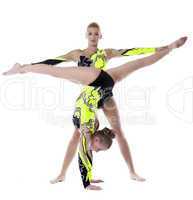 two woman high skill gymnast exercise isolated