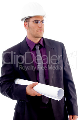 construction - male architect holding blueprints