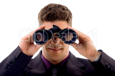 young lawyer viewing through binoculars