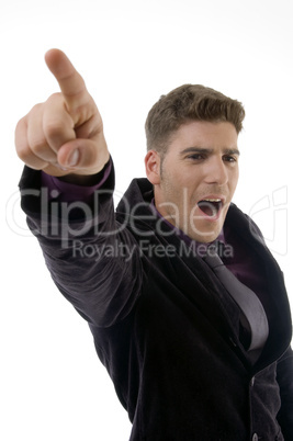 young businessman pointing