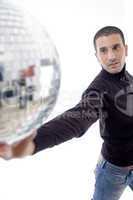 man holding disco ball