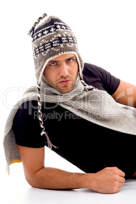 young caucasian modeling of winter clothes