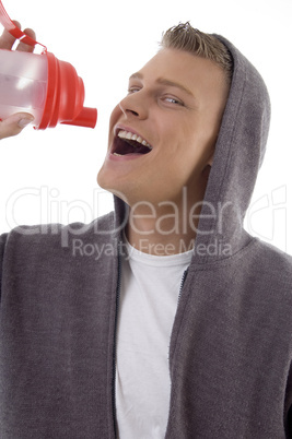 young handsome man with water bottle