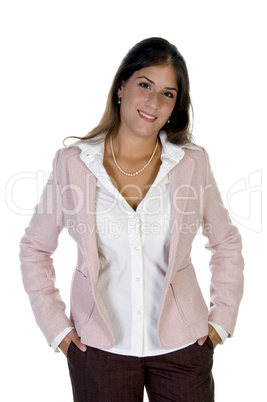 businesswoman keeping hands in pocket