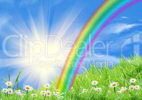 Rainbow in the blue sky