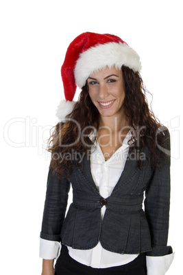 lady wearing christmas cap