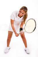 front view of young tennis player holding racket