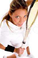 top view of young tennis player
