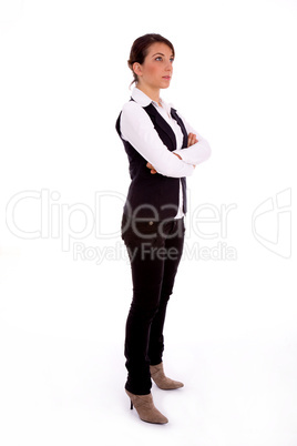 side view of young businesswoman looking upward