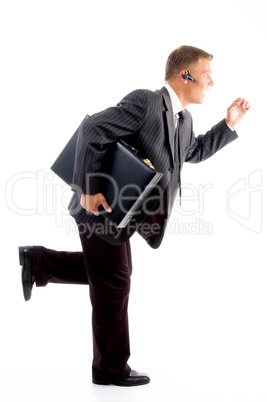 professional man running with office bag
